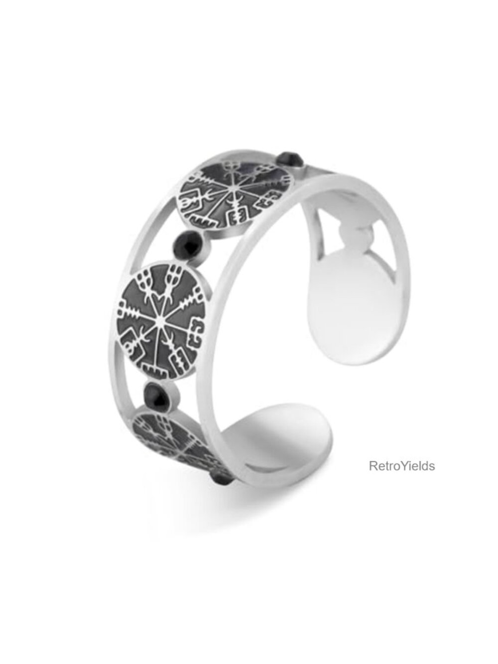 Stainless Steel Viking Compass Ring Adjustable Norse Symbol Jewelry